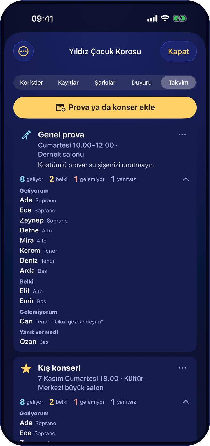 Provalar ve konserler takvimi: geliyorum, belki, gelemiyorum yanıtları