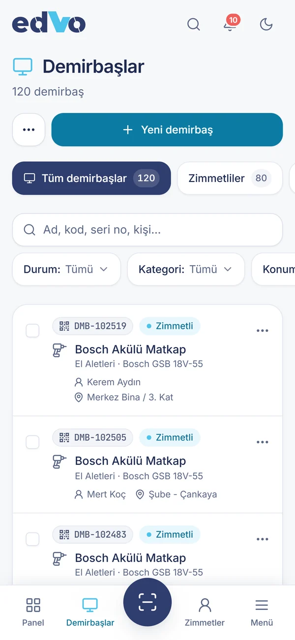 Mobil demirbaş listesi