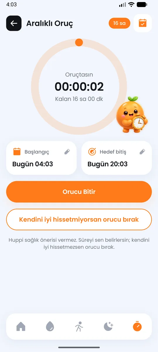 Oruç sayacı: kendi belirlediğin süre