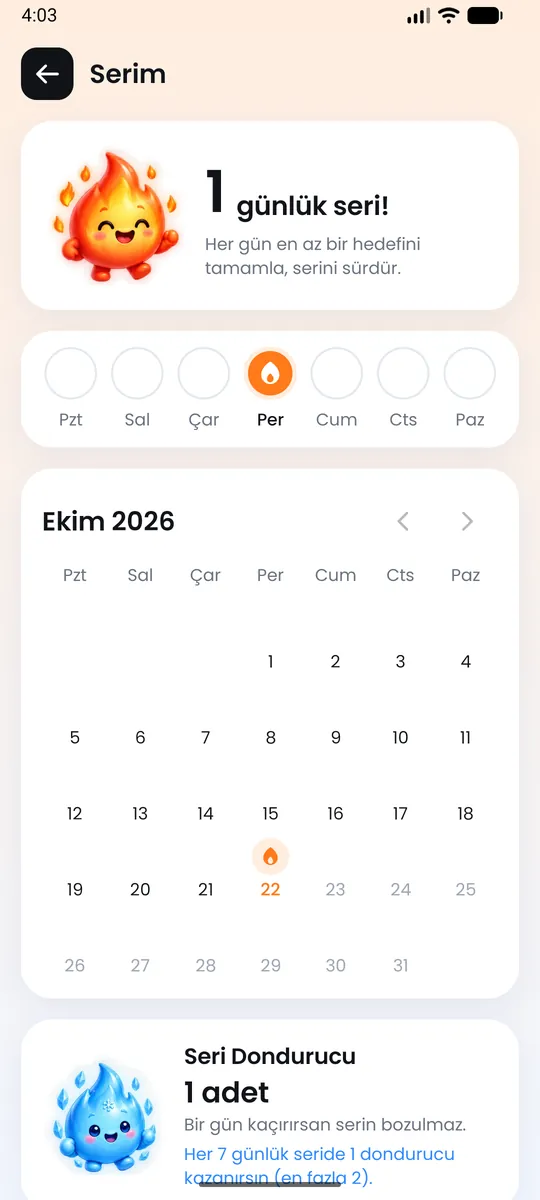 Seri ekranı ve takvim