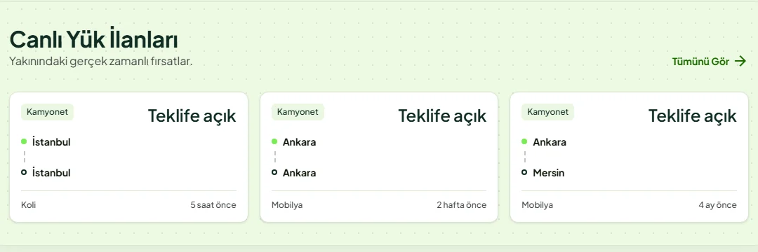 Canlı yük ilanları: Kamyonet, teklife açık ilanlar