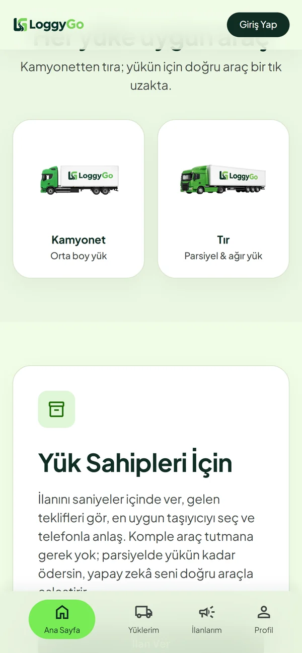 Mobilde araç ve rol seçimi